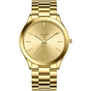 Burei Men's Golden Fashion Stainless Steel Analog Quartz Waterproof Watches
